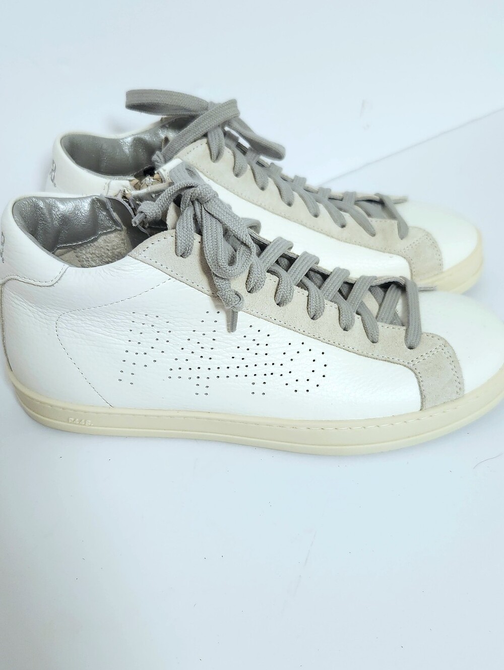 P448 Women's John Mid Top Leather & Suede Sneaker White 37 Gray Lace